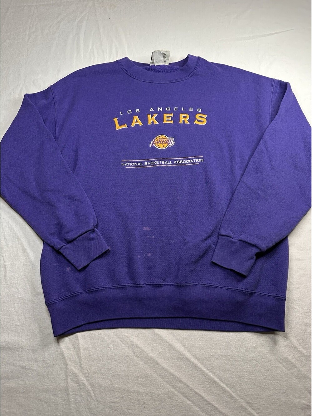 Distressed VTG Los Angeles Lakers Sweatshirt Men L Purple NBA Basketball Crew
